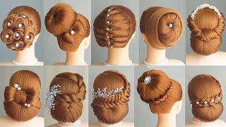 10 Simple And Easy Hairstyle With 1 Donut  Hair Bun Styles For Wedding amp Party [upl. by Anar]