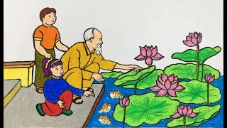 Vẽ tranh Bác Hồ với thiếu nhi và hoa sen  Cong dan art 54 [upl. by Salli129]