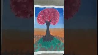 A painting of a vibrant tree in bloom on a peaceful hill under a dawn with a painted sky DawnSky [upl. by Atinid]