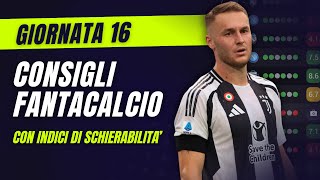 CONSIGLI FANTACALCIO 16 Giornata Serie A  Con Indici di Schierabilità [upl. by Schnorr]