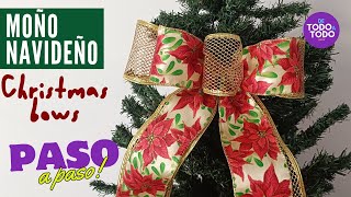 🎄 Cómo hacer un MOÑO NAVIDEÑO fácil con cinta🎄MOÑO CORBATA🎄Christmas Bows with ribbon🎅 [upl. by Gwenny142]