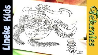 Kerst tekening maken in stappen Doodle art Kerstmis en kerstbal [upl. by Wolfy]