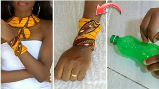 DIY bangle from plastic bottle • Easy DIY African print bracelet [upl. by Ajed]