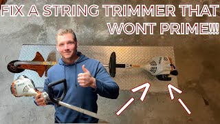 How to fix a string trimmer that wont prime purge bulb doesnt work  wont fill [upl. by Anerac]