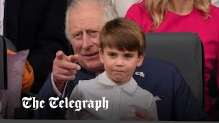 Mischievous Prince Louis sits on Prince Charles lap during Queens Platinum Jubilee Pageant [upl. by Tenej]