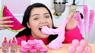 ASMR PINK FOODS Slime Jelly Watermelon Gummies Sticky Crunchy Sounds [upl. by Nosreip]