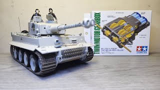 Tamiya 135 scale Tiger I Panzerkampfwagen VI Sdkfz181 kit revisit and twin motor gearbox retrofit [upl. by Ichabod]