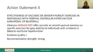 Vestibular Rehabilitation for Peripheral Vestibular Hypofunction Updated CPG 10 Action Statements [upl. by Ailat623]