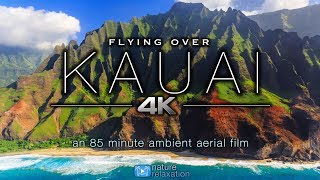 FLYING OVER KAUAI 4K Hawaiis Garden Island  Ambient Aerial Film  Music for Stress Relief 15HR [upl. by Earas]