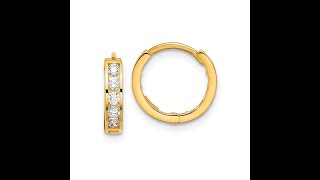 14k Yellow Gold Cubic Zirconia Reversible Hinged Hoop Earrings 12mm [upl. by Ahsekram903]