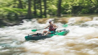 Sit On Kayaks in Flood Rapids  Near Disaster Medina River [upl. by Refinnej627]