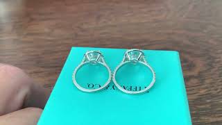 Tiffany amp Co 244 ct vs 202 ct Round Soleste Diamond Rings in stock at Bluechipjewelrycom [upl. by Aleetha]