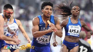 Team USA sets world record in mixed 4x400 relay advances to finals  NBC Sports [upl. by Ertnod704]