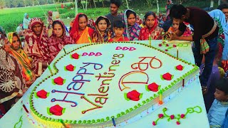 125 Pounds Valentines Love Cake For Village Women amp Kids  Different Style Valentine Celebration [upl. by Asiuol]