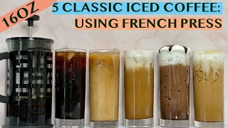 5 EASY COFFEE RECIPES USING FRENCH PRESS AMERICANO LATTE CAPPUCCINO MOCHA CARAMEL MACCHIATO [upl. by Nahtaoj376]