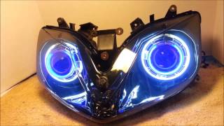 1 2001  2006 Honda CBR600 F4i HID Projector Headlights BiXenon Dual Angel Eyes Halo By BKmotocom [upl. by Preston]