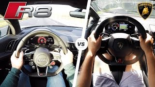 Audi R8 V10 PLUS vs Lamborghini Huracan POV SOUND amp REVS by AutoTopNL [upl. by Eenattirb795]