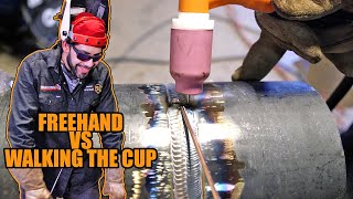 Walking the Cup VS Freehand  TIG Welding [upl. by Anoyet]