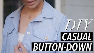 How to Make a Button Down Shirt casual chambray  WITHWENDY [upl. by Aninat]