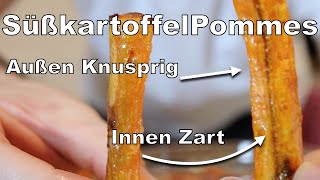 Süßkartoffel Pommes  Wirklich Knusprig machen  Im Ofen [upl. by Nimrak]