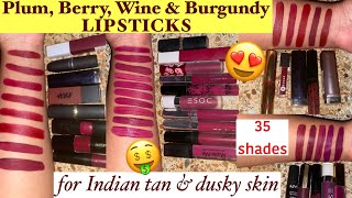 Deep amp Dark LIPSTICKS  PLUMS BERRY WINE amp BURGUNDY LIPSTICKS for TanDusky skin tones  shamvi [upl. by Riannon]