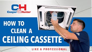 Cleaning Ductless Ceiling Cassette Air Conditioner CooperampHunter [upl. by Alhsa]