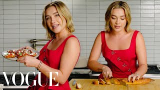 Florence Pugh Cooks Garlic Crostini  Vogue [upl. by Shirah]