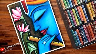 Easy Krishna Drawing  Janmashtami Special Drawing  Oil Pastel  Easy Krishna Drawing with Flute [upl. by Syhr]