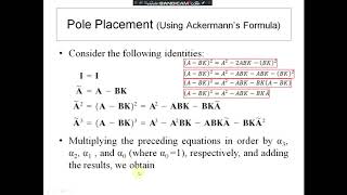 Unit44Pole Placement Using Ackermanns Formula Method [upl. by Ahtenek]