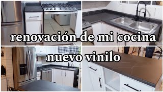 RENOVACIÓN UNA VEZ MAS DEMI COCINA CON POCO PRESUPUESTOPAPEL TAPIZ Y VINILO DE MÁRMOL NEGRO [upl. by Laeahcim31]