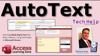 AutoText Inserting Stock Reply Text Into Note  Memo  Long Text Fields in Microsoft Access [upl. by Jo-Anne108]