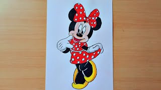 How to Draw Minnie Mouse Step by Step  Colour Drawing [upl. by Yerffeg790]