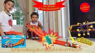 Hot Wheels 4 Lane Elimination Track with Luke Skywalker Car and Wreck [upl. by Mehetabel]