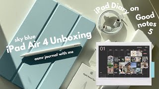 iPad Air 4 sky blue unboxing  apple pencil 🦋 ASMR january journal with me  GoodNotes 5 [upl. by Aernda]