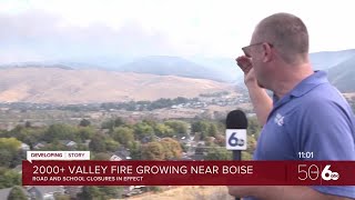 Valley Fire inches closer to homes in Boise foothills [upl. by Nyrhtak]