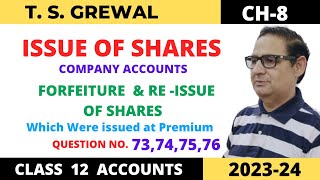 ISSUE OF SHARES COMPANY ACCOUNTS TSGrewal Ch 8 Que no 73747576 Forfeiture amp Reissue of share [upl. by Patrich]