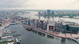 Amsterdam Netherlands Nieuwmarkt en Lastage area Bay IJ Amsterdam Stable Aerial View Point o [upl. by Arekat939]