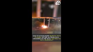 Gas station goes up in flames after man plows into pump [upl. by Yemorej]