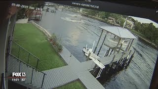 Surveillance camera catches boat crash on Hillsborough River [upl. by Aenneea477]