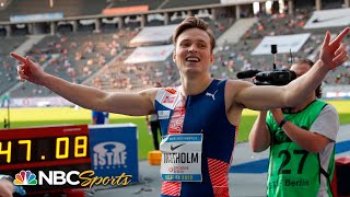 Karsten Warholm breaks Berlin 400 meter hurdles record  NBC Sports [upl. by Huberto]