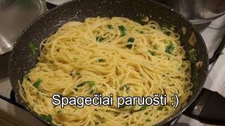 Spagečiai su česnakiniu padažu Makaronų receptai Spaghetti with Garlic Sauce Pasta Recipes [upl. by Noitsuj22]