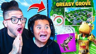 Greasy Grove RETURNS to Fortnite quotFAZE KAYLENquot MY LITTLE BROTHER GETS 19 KILLS UNVAULTED SMG OP [upl. by Teplica]