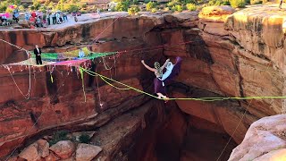 Bride And Groom Slackline 400 Feet Above Canyon Floor To Their Wedding [upl. by Dinesh]