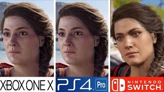 Assassins Creed Odyssey  Xbox One X VS PS4 Pro VS Nintendo Switch  Graphics Comparison [upl. by Dorweiler637]