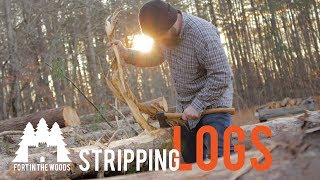 DIY How to Strip Bark Off Logs for a FORT  Fort In The Woods  FITW [upl. by Joao219]