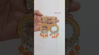 Easy kundan earrings 🧡 ll beautiful kundan diy easy [upl. by Ahseenak]