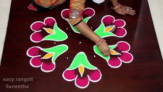 Amazing Flower vase rangoli kolam designs with 7 dots for Pongal 2021  Sankranthi muggulu 2021 [upl. by Carling]