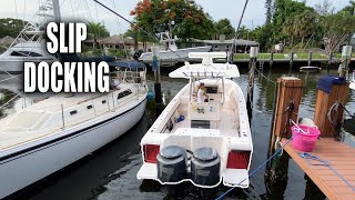 LEARN TO BACK A BOAT INTO A SLIP  How to Dock  Gale Force Twins [upl. by Annagroeg593]