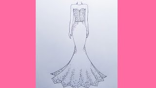 How to draw a wedding dress  Easy drawing for beginners [upl. by Rebmac]