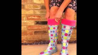 How to Wear Welly Warmers by wwwfunkywellingtonbootscouk [upl. by Aelak]